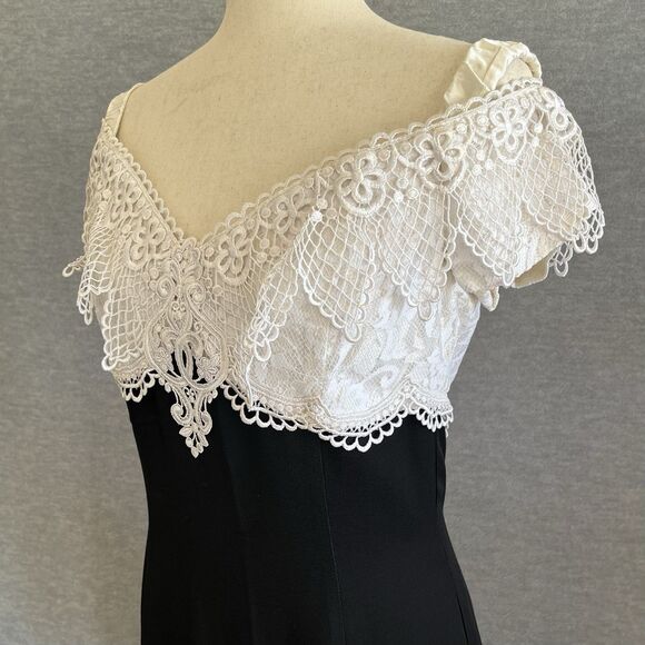 Jessica McClintock Vintage 80s Maxi Dress 12 Lace Black White Pencil Elegant USA - Picture 6 of 15